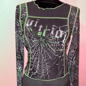 Black and Green Spider Mesh Top
